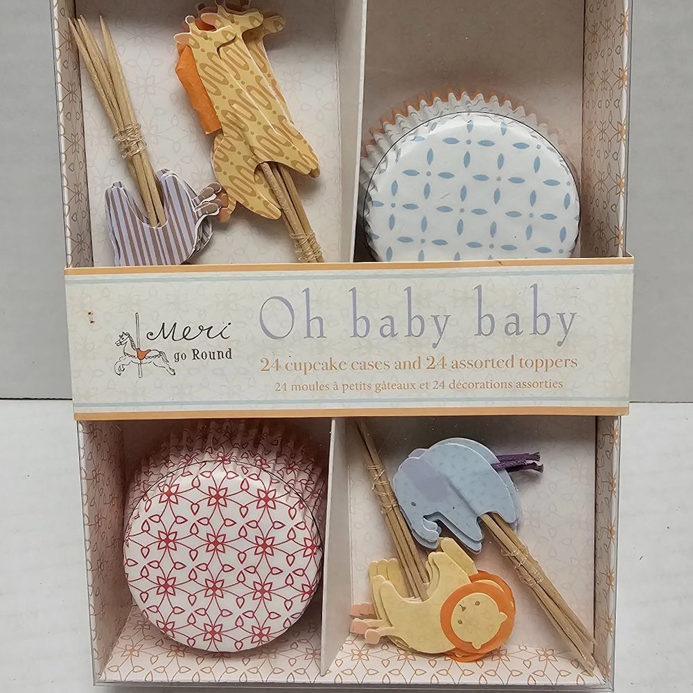 New Baking Meri Meri Go Round Oh Baby Baby Cupcake Cases Toppers Animal ZOO
